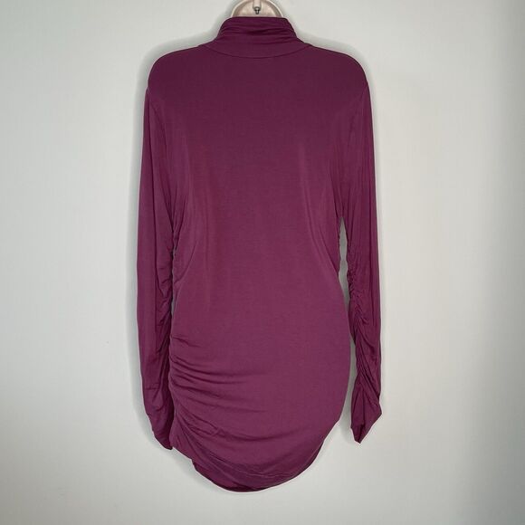 Soft Surroundings Top Women's Large Blouse Mock Neck Ruched Plum Purple Stretch - Picture 5 of 7